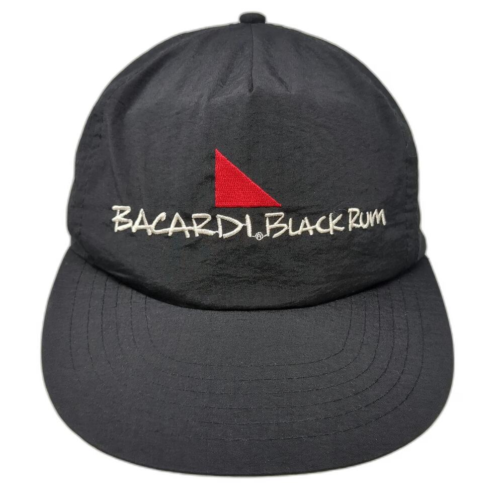 Bacardi Black Rum 5 Panel Hat One Size Nylon Snapback Red White Embroidered Logo
